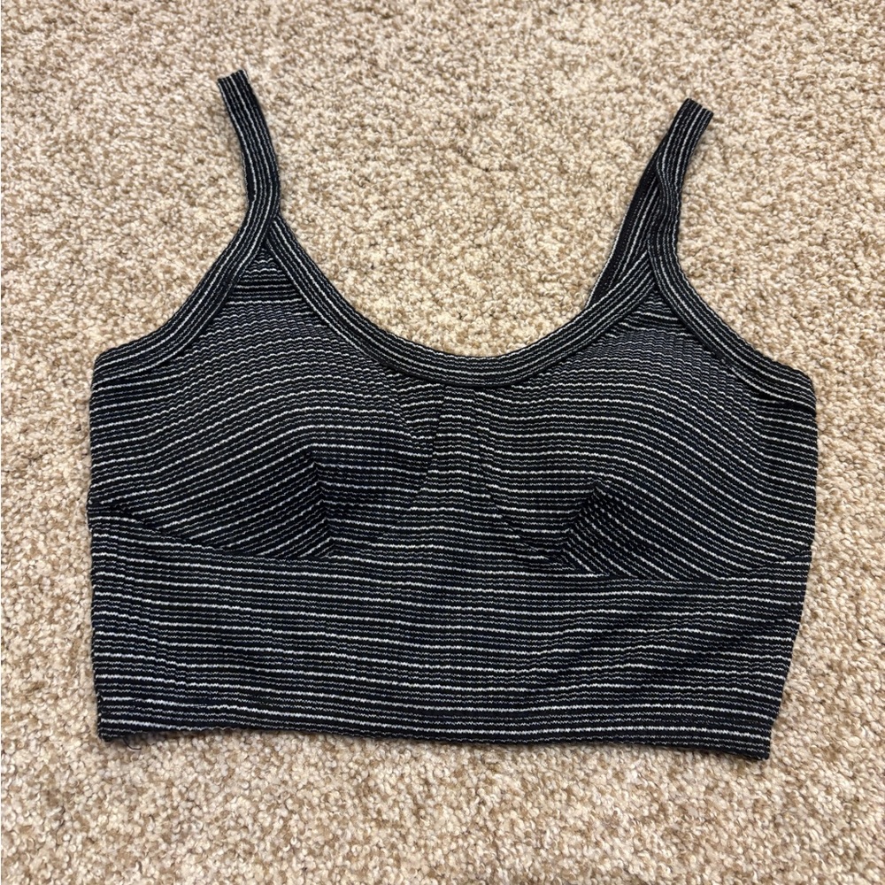“Marbee”, black and white striped crop top, size medium